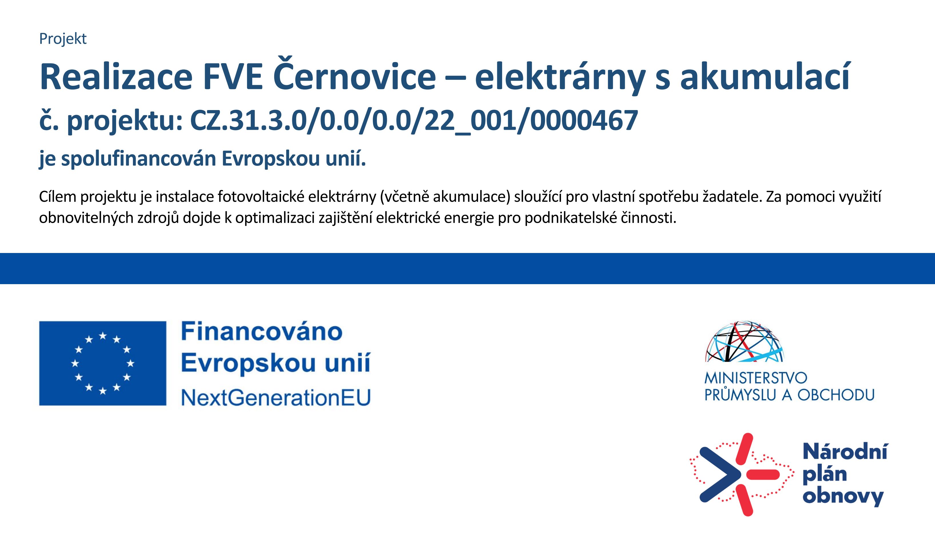EU projekt: Realizace FVE Černovice - elektrárny s akumulací